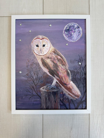 Barn Owl Acrylic Painting: Framed