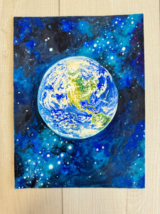 Earth from Space Original Watercolor Painting