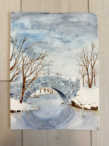 Snow Bridge Watercolor Original